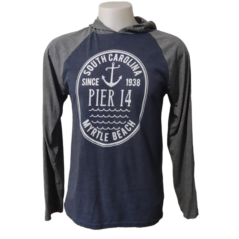 Pier 14 Myrtle Beach Hoodie Graphic Shirt M Mens Medium Navy Gray South Carolina